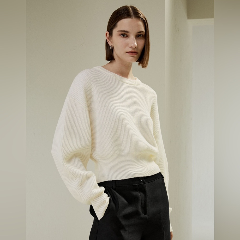 LILYSILK Ribbed Drop-Sleeve Sweater